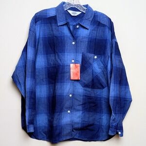 Esprit Sport Vintage Men's Button Up Blue Plaid Flannel Long Sleeve Shirt DS NWT